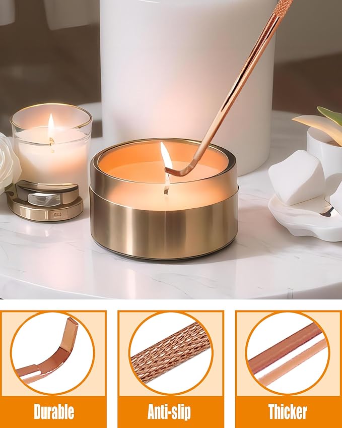 YOUTUOY 4 in1 Candle Accessory Set with Rechargeable Candle Lighter, Candle Wick Trimmer, Candle Wick Snuffer, Candle Wick Dipper, Candle Care Kit (Rose Gold)