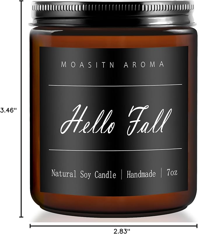 MOASITN Hello Fall Scented Candles for Home| Natural Soy Fall Candle| Handmade Long Lasting Aromatherapy Candle| Jar Candel Gift for Women,Men| as Halloween,Birthday,Relaxing Gifts| 7oz