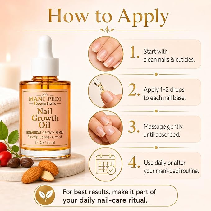 TMPE Nail Growth Oil 1 fl oz | Rosehip, Jojoba & Almond Oil Blend | Fast Nail Growth Serum for Stronger Longer Nails | Cuticle Oil Strengthener | Nourishing Nail Treatment for Brittle Damaged Nails