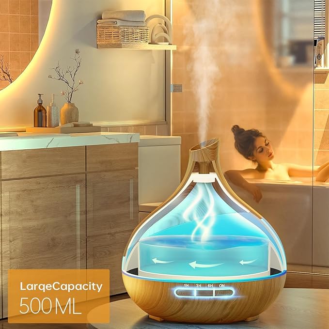 HJTHJT 500ML Essential Oil Diffuser: Aroma Diffuser with Remote Control for Hotel Spa Yoga Room - Humidifier with 14 Colors LED Night Light for Bedroom Home Relaxation