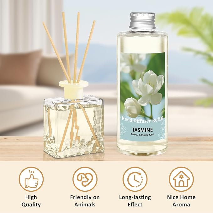 STRN Reed Diffuser Oil Refill, Jasmine Fragrance Oil for Diffuser Refill 200ml, Long-Lasting for Home, Living Room, Bedroom, Spa, 6.8 fl oz