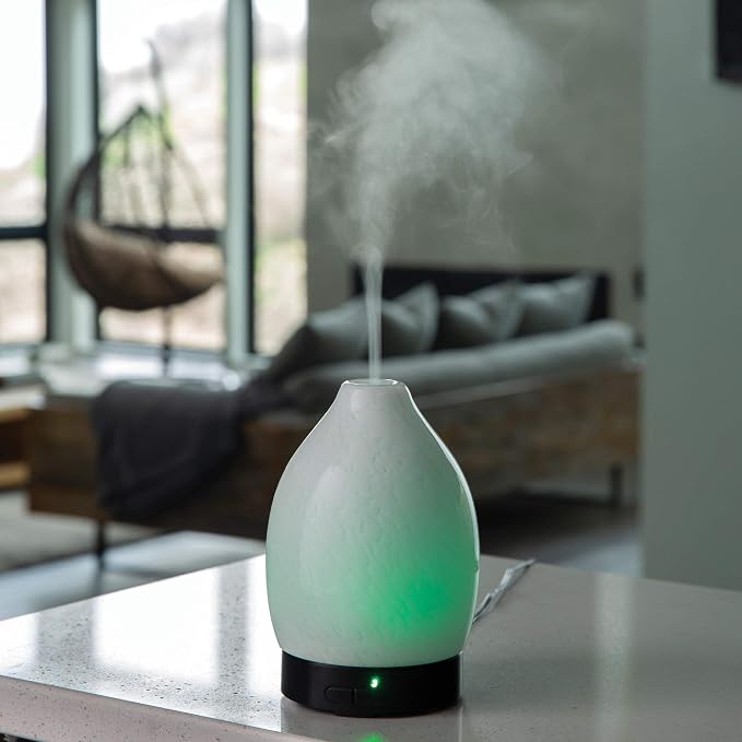 Airome Moonstone Medium Essential Oil Diffuser|100 mL Humidifying Ultrasonic Aromatherapy Diffuser 8 Colorful LED Lights, Intermittent & Continual Mist, Auto Shut-Off