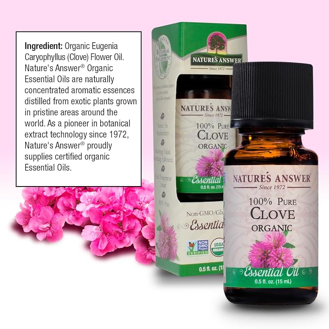 Nature’s Answer USDA Organic Clove Essential Oil, 100% Pure | Natural Aromatherapy Oil for Diffuser/Humidifier, Steam Distilled 0.5 fl oz. (15ml) | Made in USA