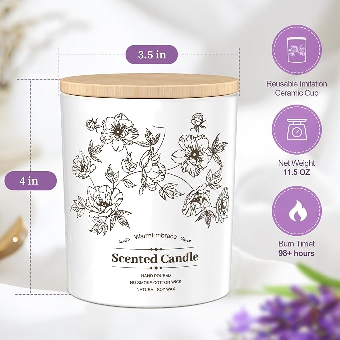 Deluxe Scented Candle for Women & Men, Lavender Soy Wax Candle,11.5 Oz Jar Candle for Home, Scented-98 Hour Long Lasting Burning, Suitable Present for Thanksgiving, Christmas & Birthday