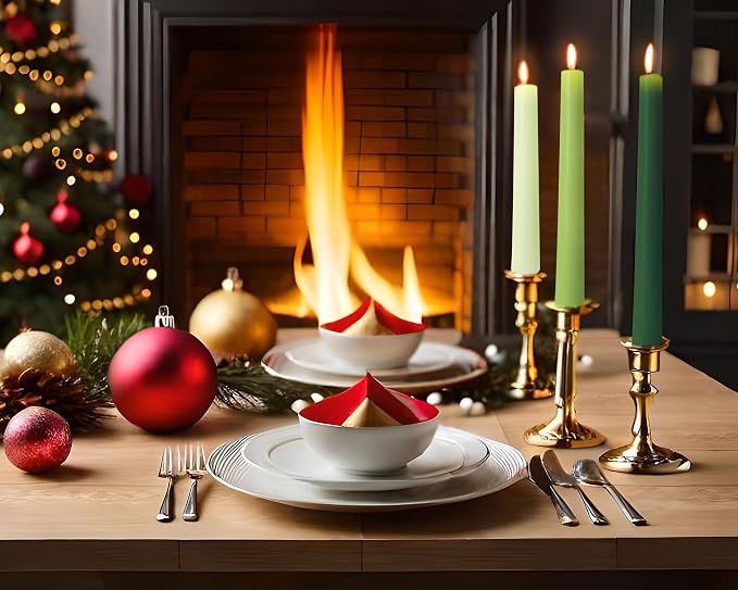 12 Inch Green Taper Candles for Christmas Home Decoration, 8 Pack Color-Gradient Candlesticks for Dinner Party Wedding Holiday Spring