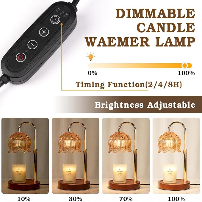 Funistree Flower Candle Warmer Lamp with Timer, Dimmable Candle Lamp Warmer, Christmas Birthday Gifts for Women Mom Her, Housewarming Home Decor, Lotus Wax Warmer for Yankee - Lily Gold 10 Inch