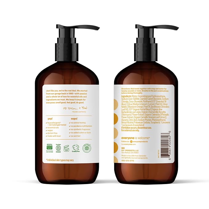 Everyone Liquid Hand Soap, 12.75 Ounce (Pack of 3), Meyer Lemon and Mandarin, Plant-Based Cleanser with Pure Essential Oils