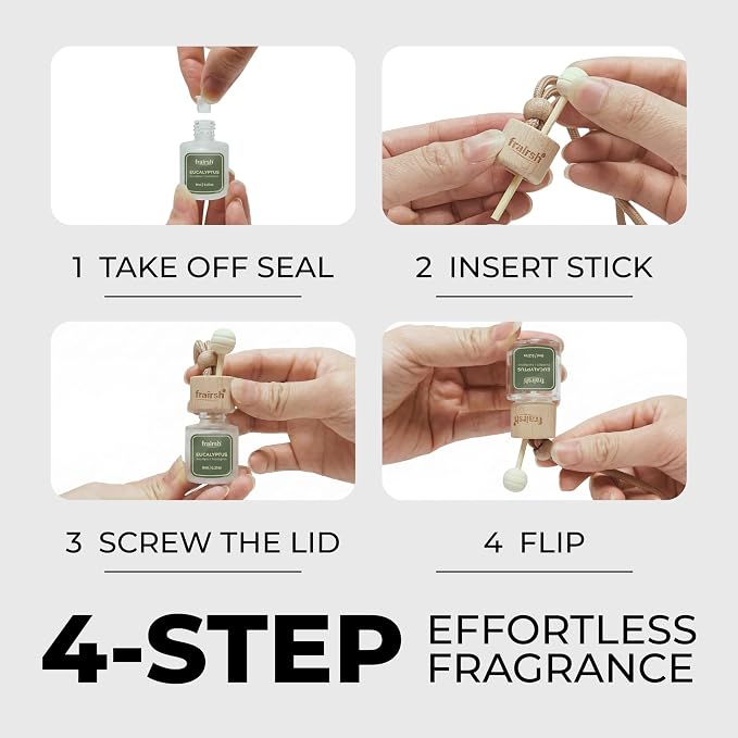 Hanging Car Air Freshener 3 Count, 8 ml Each, Eucalyptus Scent, Natural Odor Eliminator Essential Oil Diffuser, Gentle Soft Elegant Non-Overpowering Fragrance