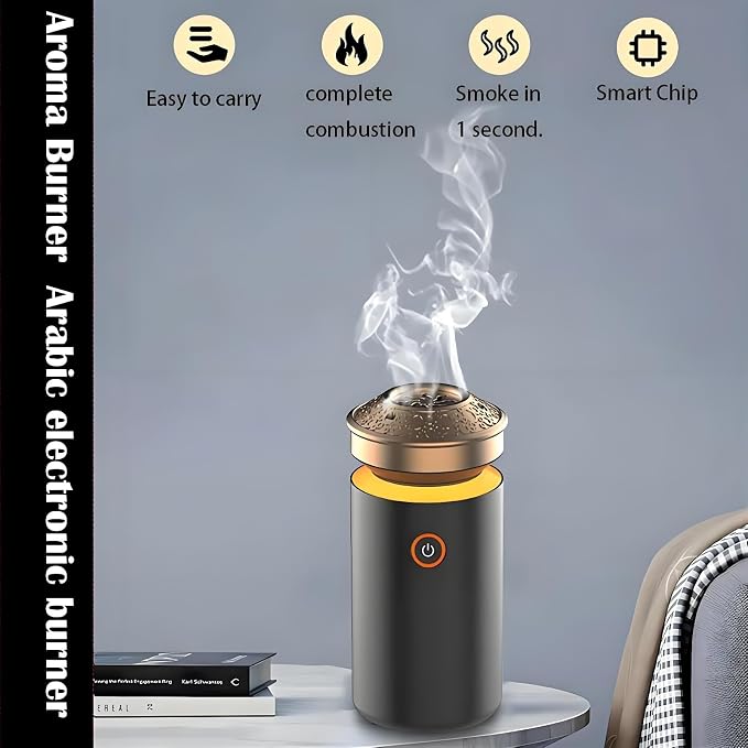 Luxury Electric Bakhoor Burner 2025 Portable USB Type-C Rechargeable Mini Incense Diffuser Arabic bakhoor Muslim Incense Holder for Car and Home,C Black