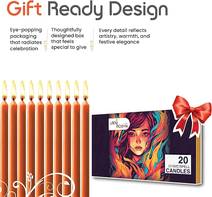 Set of 20 Solid Color Taper Candles – 4-Inch Dripless Paraffin Wax Candles with Cotton Wick – Ideal for Weddings, Shabbat, Holiday & Home Decor, Gift Set (Orange)