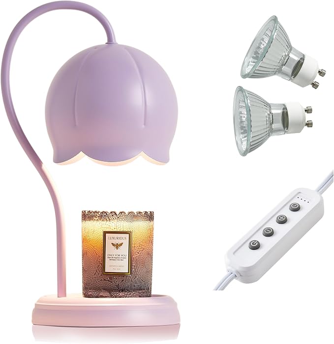 Light Purple Cute Flower Candle Warmer Lamp with Timer Dimmable, Bedroom House Office Aesthetic Living Girls Room New Home Decor, Christmas Birthday New Year Gifts for Women Mom