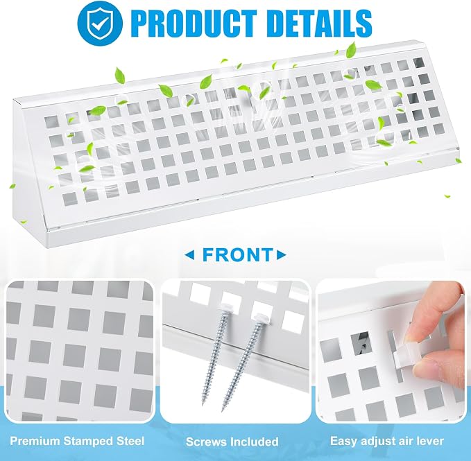 Yaocom 2 Pcs 15 Inch Baseboard Register Duct Opening Size Vent Covers for Home Floor Diffuser Wall Corner Baseboard Air Covers Floor Diffuser Including Screws Easy Installation(White, Plaid)