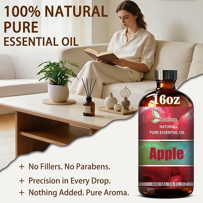 Apple Essential Oil - Apple Fragrance Oil for Diffuser, Massage, Humidifier, DIY Candle, Soap Making, Home, Bath, Yoga - 16 fl oz (480ml) - ZODION Essential Oils