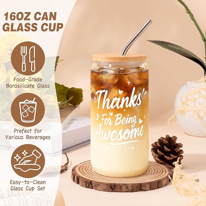 Frerdui Thank You Appreciation Gift Box for Women, Employee Care Package for Coworker, Teacher, Secretary, Nurse, Boss, Female Coach, Friend, Mom, with Thank You for Being Awesome Glass
