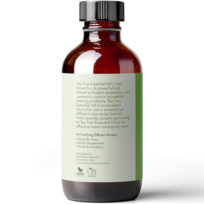 Tea Tree Essential Oil, 4 Fl Oz with Dropper - Undiluted Therapeutic Grade for Your Face, Skin, Hair and Diffuser - 100% Pure Melaleuca Oil for Acne, Toenails - by Pure Body Naturals
