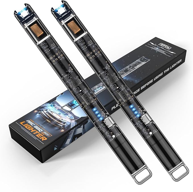 KTEBO® 2 Pack Electric Candle Lighters - 7.4 inch Long USB Rechargeable Plasma Arc Lighter with Safety Lock, Windproof Lighter for Candles, Grill, Camping - See-Through Tech Design, Stocking Stuffers