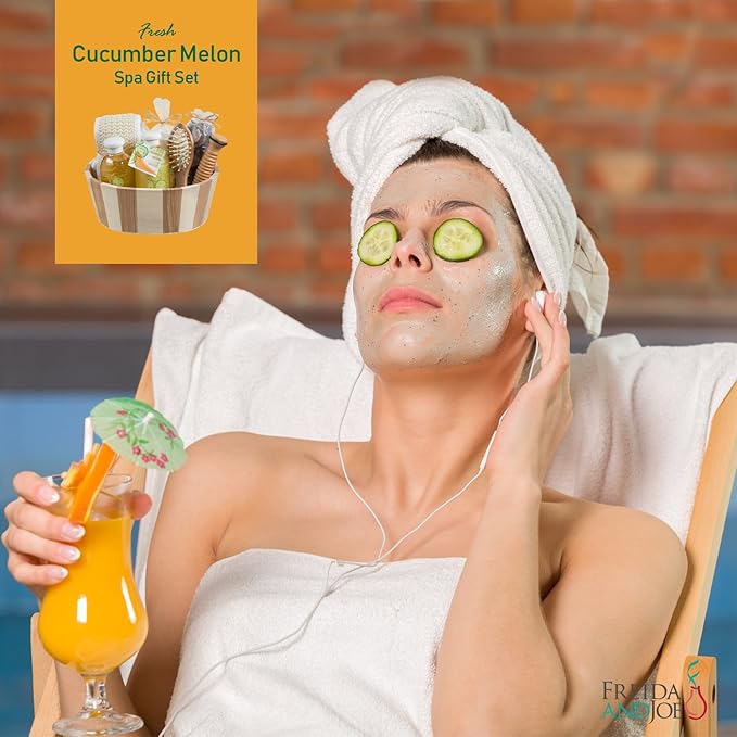 Wooden Massage & Reflexology Kit for Women at-Home Spa Kit for All-Over Body Relaxation & Rejuvenation with Fresh Cucumber Melon Aromatherapy Bath & Body Set Gift – Mother's Day Gift for Mom