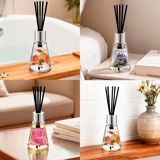 Xcleen Reed Diffuser of 3 Pack, Escape Lavender Citrus Oil Diffusers with Sticks, Reed Diffusers for Home Bathroom Bedroom, Each 1.7Fl Oz, Total 5.1Oz