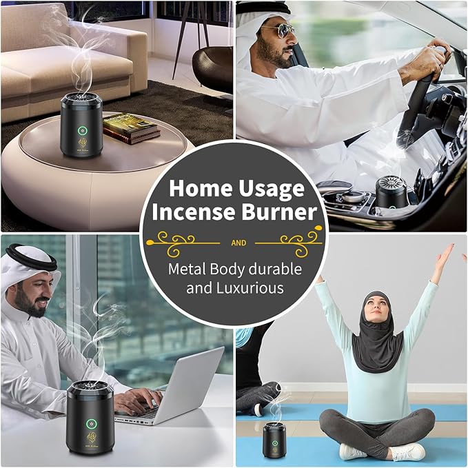 Portable USB Rechargeable Smart Electronic Incense Burner, Electric Incense Burner, Rechargeable Arab bakhoor Muslim Incense Holder for Car and Home