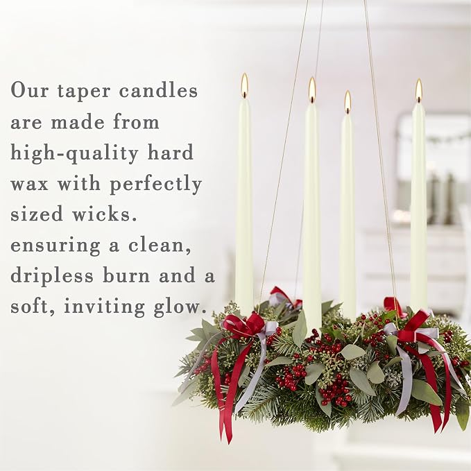 YOROXRG 100Pack Ivory Taper Candles, 7-8 Hours Burn Time, Unscented, Smokeless and Dripless, 0.75 x 10 Inch Dinner Candle Set for Household, Wedding, Party and Home Décor Candlesticks