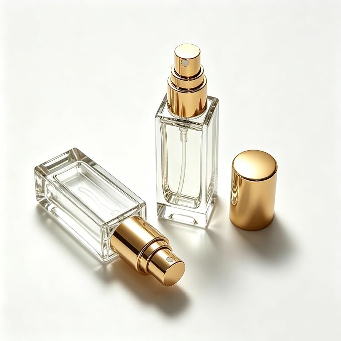 5PCS 5ml Glass Travel Refillable Perfume Bottle,Small Empty Cologne Atomizer with Dispenser Tools, Mini Pocket Spray Bottles For Toiletries and Smple Containe (Golden Cap 5p)