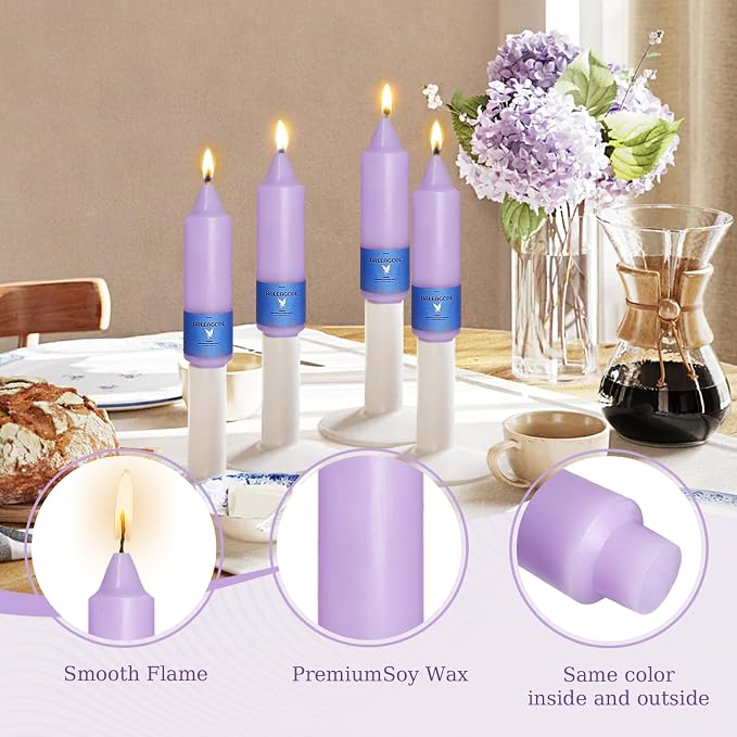 Smokeless Candlesticks Short Taper Candle,Unscented 5 Inches Purple Candle Sticks Dripless Tapered Candles for Home Décor Weddings Seasons Gifts