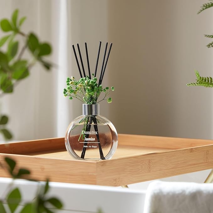 Flower Reed Diffuser Set 5.07oz Jasmine Scent Diffuser with Sticks Home Fragrance Reed Diffuser for Bathroom Shelf Decor