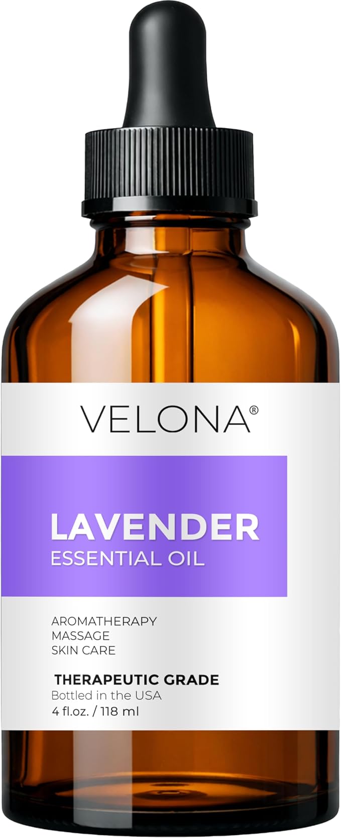 velona Lavender Essential Oil 4 Fl Oz | Therapeutic Grade | for Aromatherapy Diffuser, Massage, Skincare, Haircare, Soapmaking