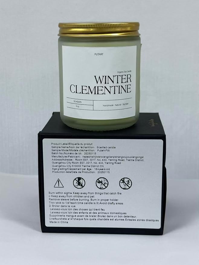 Winter Clementine Scented Candles for Home, 9oz Natural Soy Wax Aromatherapy Organic Citrus Candle for Stress Relief, Long Burning & Lasting Jar Candle Gifts for Christmas, Winter, Holiday