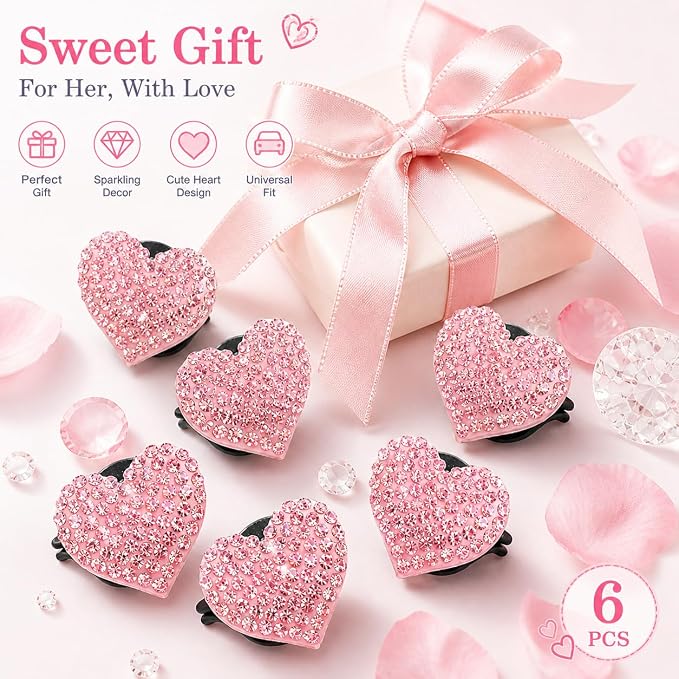 6 pcs Pink Heart Car Air Vent Clips Coquette Cute Girly Car Decor Accessories Interior Aesthetic Decorations Charm Stuff for Women Girl