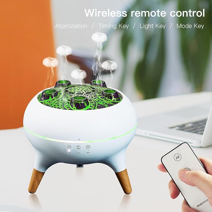 Essential Oil Diffuser 250ML,Jellyfish Diffuser Air Humidifiers Sound Pickup Ultrasonic Aromatherapy Diffuser Remote Control 7 Color Lights for Home Bedroom Office Hotel(White)