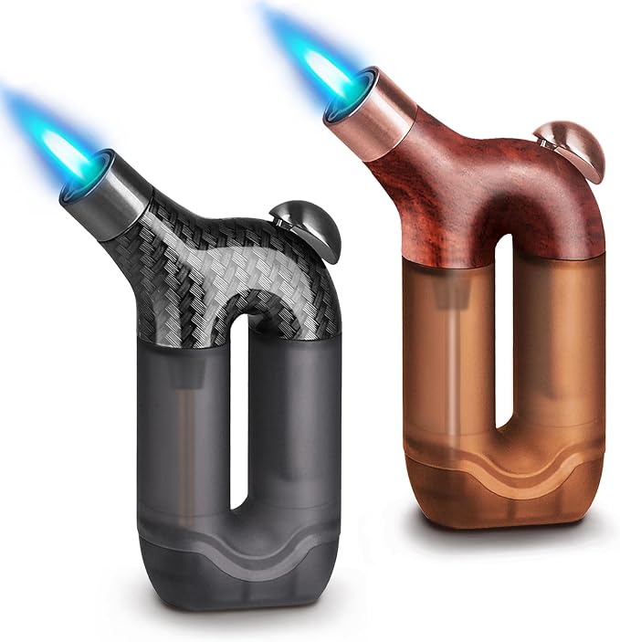 Laffizz 2 Pack Torch Lighter Single Jet Flame Refillable Butane Lighters Windproof Gas Torch Lighters Adjustable Jet Cool Lighter for Camping Candle BBQ Grill(Fuel Not Included)