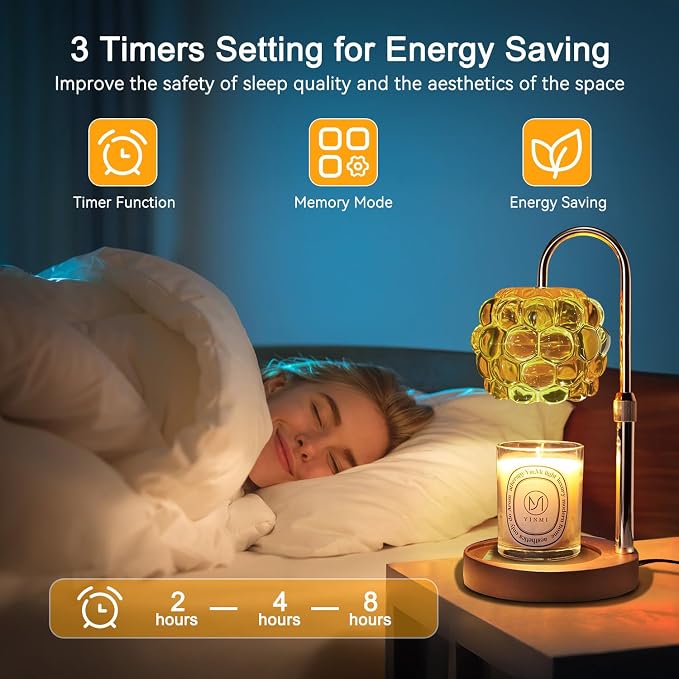 Candle Warmer Lamp with Timer Adjustable - Height Candle Warmer, Dimmer, Vintage Glass Wax Melting Lamps for Home Decor, for Candles in Jars with 2 Bulbs