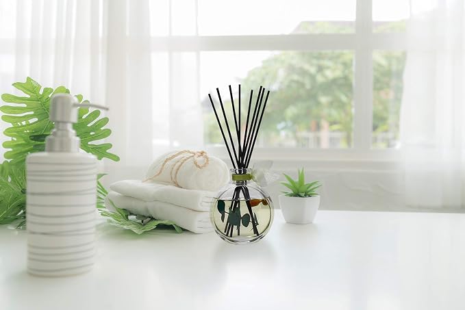Reed Diffuser Set, Unwind Eucalyptus & Mint Scented Oil Diffuser with Sticks, Home Fragrance Accessories for Bathroom Shelf Decor, Aroma Diffusers for Home or Office Desk, USA Made
