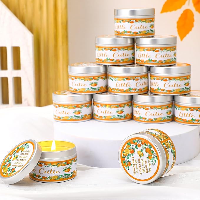 MTLEE 24 Pcs Mandarin Orange Baby Shower Party Favors Candles Lavender Scented Baby Shower Favors for Guests Rustic Tealights Candles Gender Reveal Return Gifts (1.2 oz, Orange)