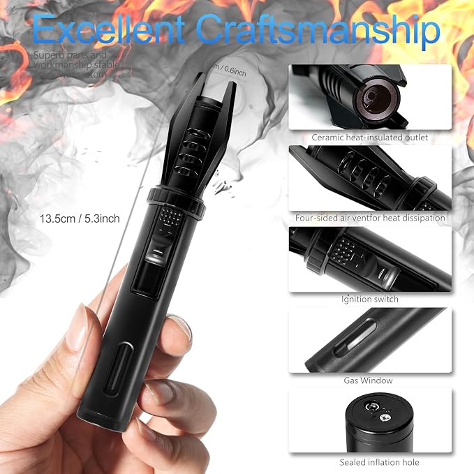 Portable Small Torch Lighter Handheld with Visual Window for Candles Grill Fireplaces Camping Stocking Stuffers Gifts for Men Dad, Butane Lighter Unique Birthday Gift Cool Gadgets(Gas Not Included)