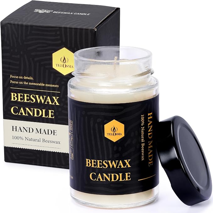 Natural Beeswax Jar Candles ，Organic Emergency Candles in Glass - Smokeless Slow Burnning | 36 Hours Long Burning Time - Off White