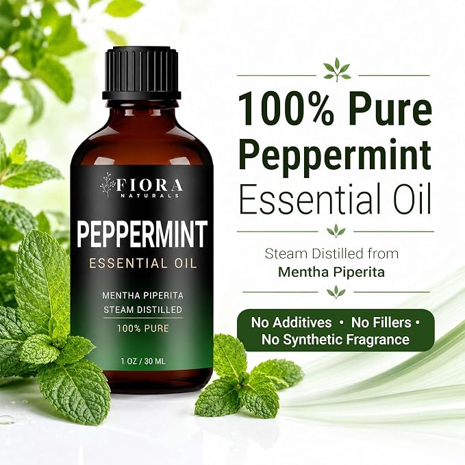 Peppermint Oil by Fiora Naturals – 100% Pure Peppermint Essential Oil, Mentha Piperita Mint Oil for Aromatherapy Diffuser, Skin, Hair, Scalp, DIY Soap & Candle Making, Aceite de Menta