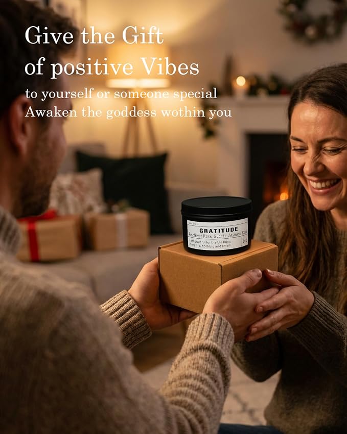 Gratitude Candle, Thank You Gift, Appreciation Gift for Her, Self Care, Meditation, Spiritual, Crystal Candle. (8oz)