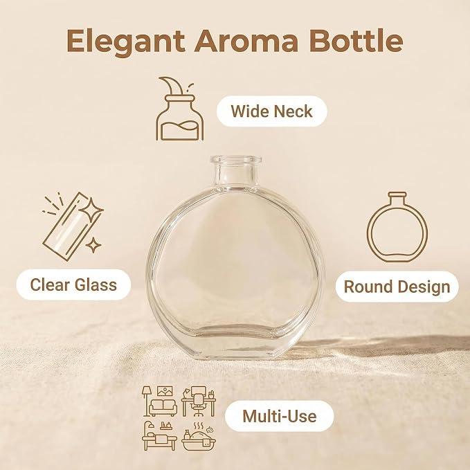 1Pcs 150ml/5oz Empty Refillable Clear Glass Diffuser Bottles Aromatherapy Jar Container Fragrance Accessories Use for DIY Replacement Reed Diffuser Sticks Sets Essential Oils Crafts Decor