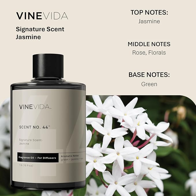 VINEVIDA [16 Fl Oz] Jasmine Fragrance Oil for Cold Air Diffusers, Essential Oils for Diffuser Oil Refill & Air Freshener Room Spray