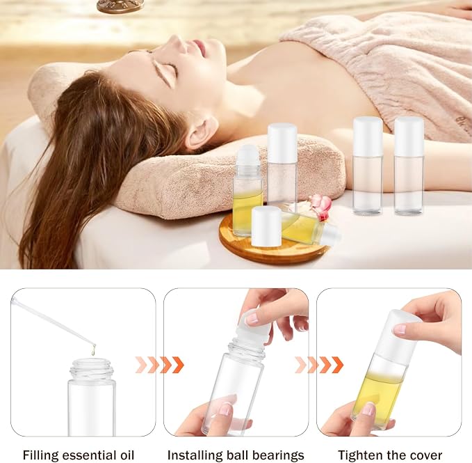 8 Pieces 30ml/1oz Clear Glass Essential Oil Roller Bottles,Empty Deodorant Roll On Bottles,Leak-Proof Cosmetic Container with Roller Balls for Perfume,Aromatherapy,Moisturizer