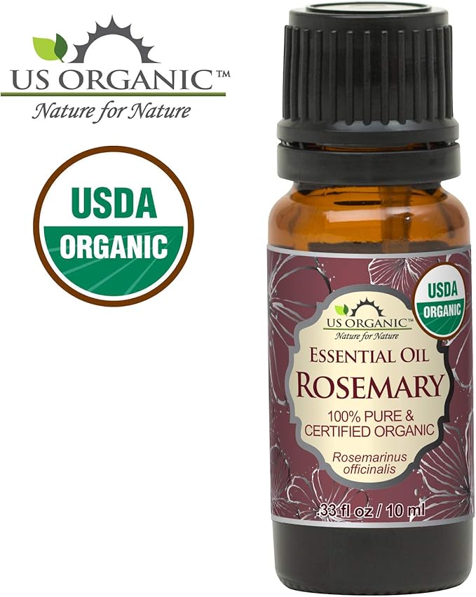 US Organic 100% Pure Rosemary Essential Oil, USDA Certified Organic 100% Pure, Steam Distilled, for Hair Growth, Scalp, Face, Skin, and Aromatherapy (Size Variations Available) (10 ml)