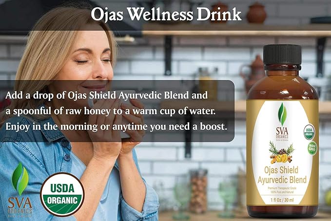 SVA Organics Ojas Shield Blend – 1 Fl Oz – 100% Natural Organic Oil - for Diffuser, Aromatherapy, Hair Care, Face, Skin Care and Body Massage
