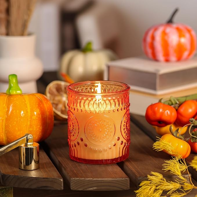 DARJEN Pumpkin Candles for Home- 5.3oz 35H Natural Soy Wax Aromatherapy Jar Candle with Strong Scent, Decorative Aesthetic Candles for Entryway, Living Room, Fall Obsession, Luxury Gift