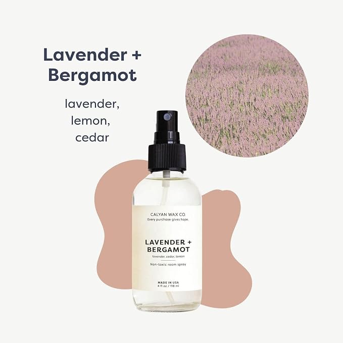 Calyan Wax Co. Lavender & Bergamot Room Spray - Clean Air Freshener - Natural Room Deodorizer - Air Freshener Spray for Home - 4 fl oz