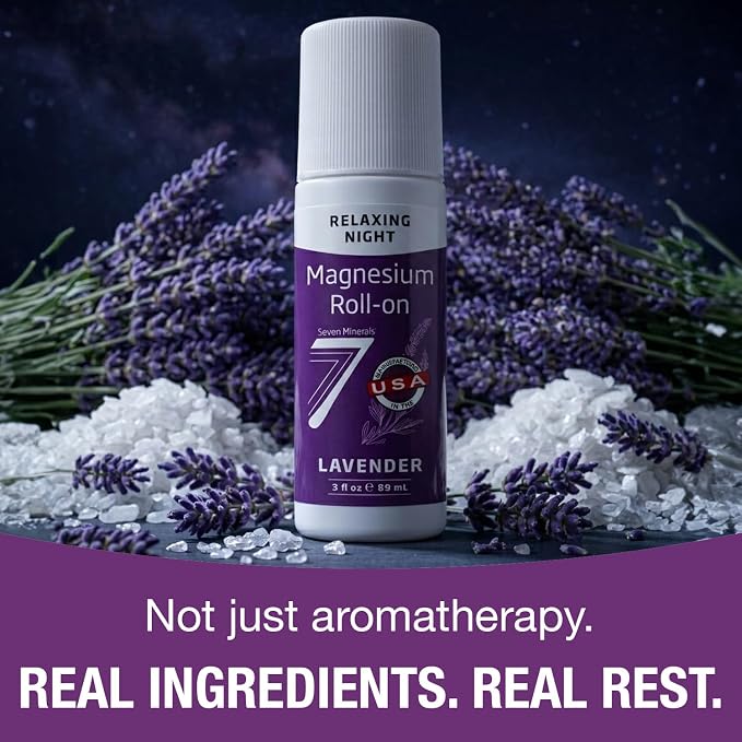 Seven Minerals Magnesium for Sleep Stick with Lavender - All Natural Sleep Blend For Deeper Sleep & Relaxation, Non Habit Forming - Mess-Free Topical Magnesium Roll On, USA Made, 3 Fl Oz