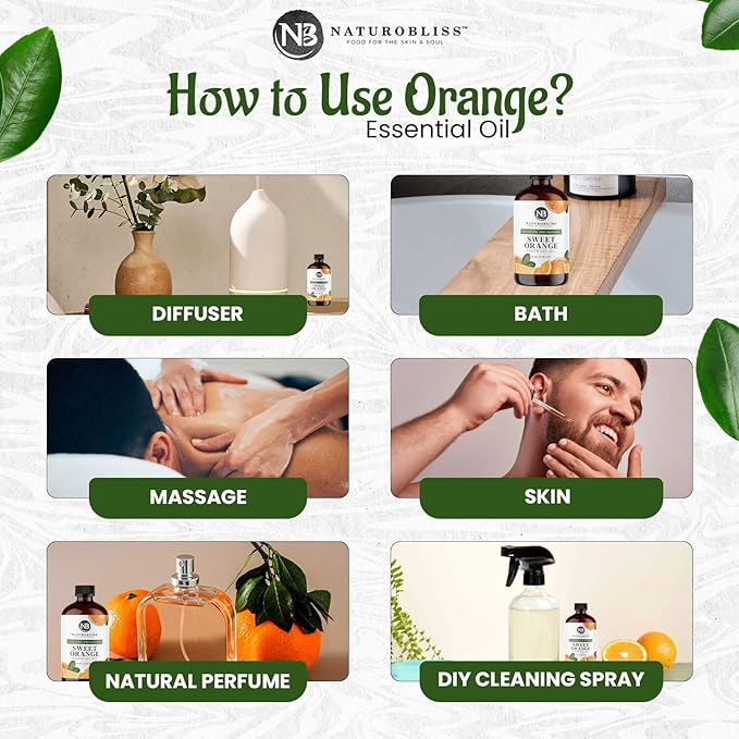 NaturoBliss 100% Pure & Natural Sweet Orange Essential Oil Therapeutic Grade Premium Quality Oil with Glass Dropper - Huge 4 fl. Oz - Perfect for Aromatherapy and Relaxation