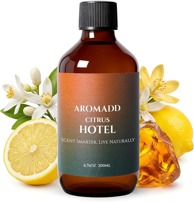 Aromadd Citrus Hotel Diffuser Oil Inspired by Luxury Hotel Scent, Premium Fragrance Oils for Waterless Diffuser, Luxury Lemon & Bergamot, Long-Lasting Home Fragrance - 6.76 fl oz (200 mL)