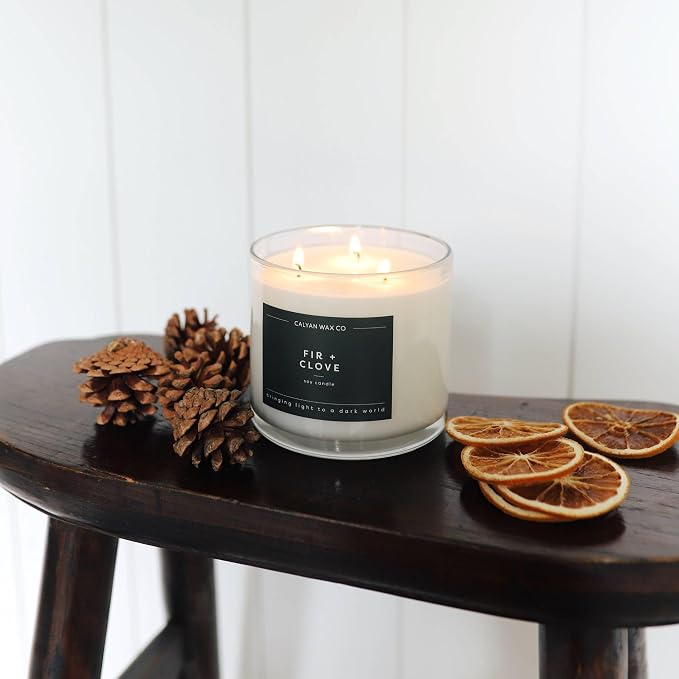 Calyan Wax Co. Fir & Clove 3 Wick Scented Candle - 43 Hour Burn - Luxury 3 Wick Soy Candles - Clean Soy Wax Candles - Long Lasting Large Glass Jar Candle for Home - 14.9oz